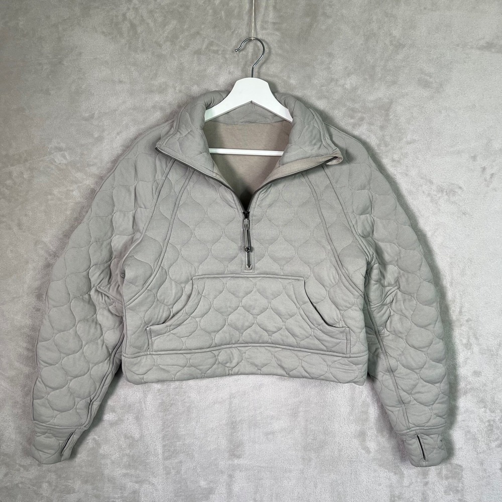 Lululemon Scuba Oversized Quilted Half Zip Cropped Gray Riverstone XS/S Yoga‎